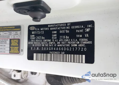 2013 Kia Optima Sx из США, поврежденный, VIN 5XXGR4A66DG217720